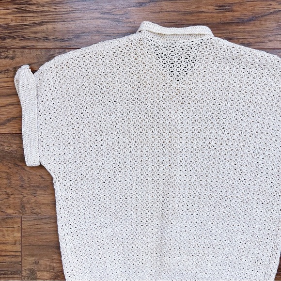 vintage • 50s cropped sweater cardigan cream gold sparkly metallic short sleeve - Picture 7 of 7